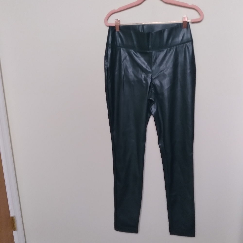 INC International Concepts Hunter Green Faux Leather High Waist Pants Size 6
